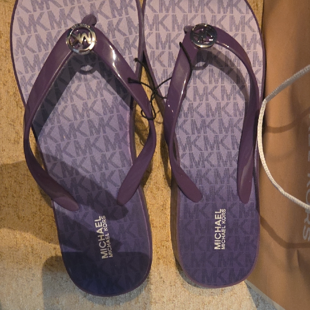 Michael Kors Purple Logo Flip Sandals with MK Charm